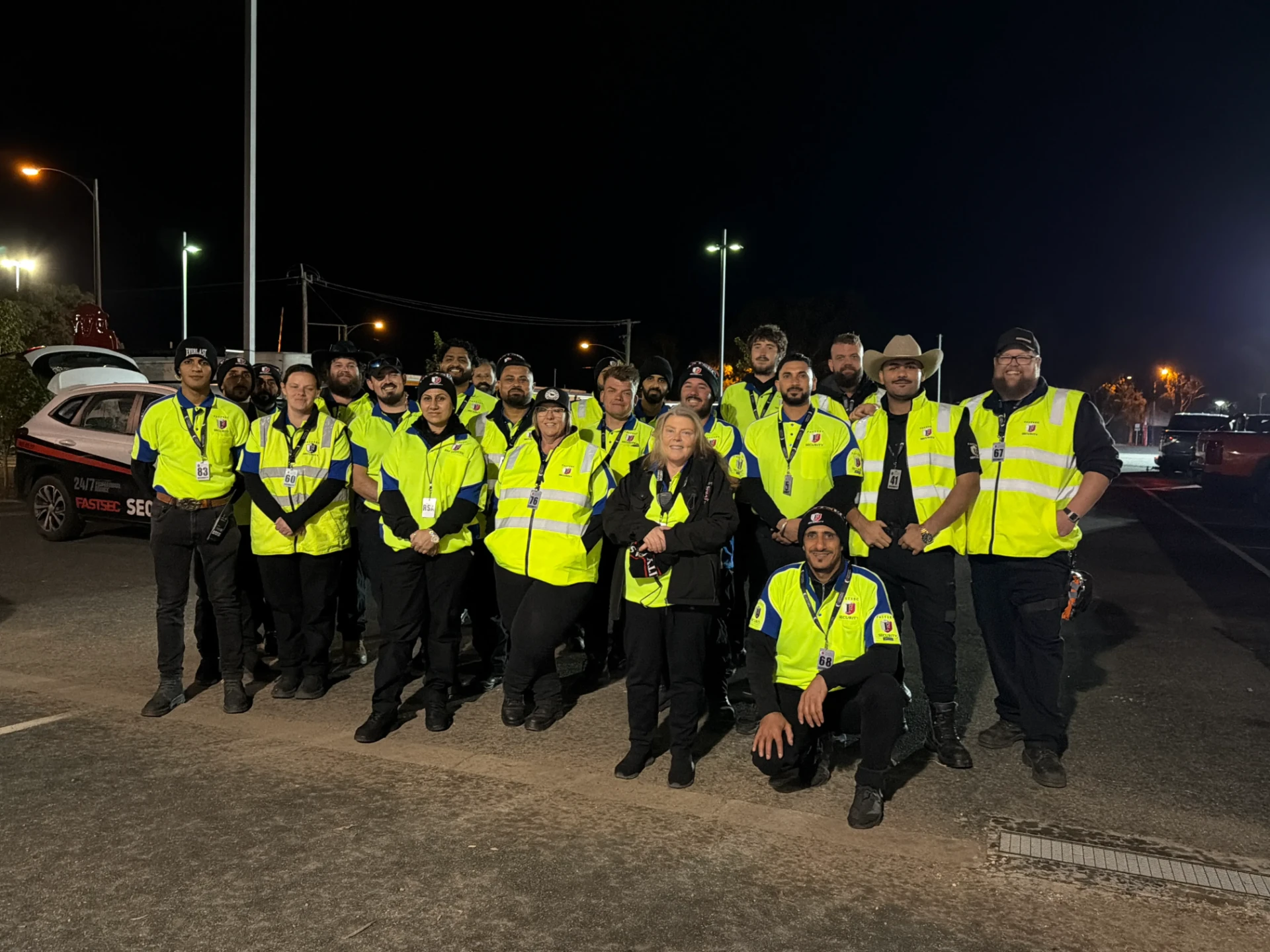 Fastsec Security guard team in hi-vis uniforms on night duty in Shepparton